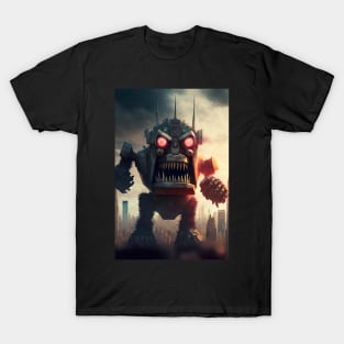 Alien Monster giant robot cyborg attacking the city T-Shirt